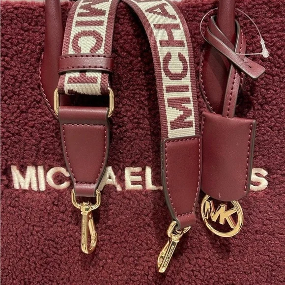 Michael Kors Medium SHEARLING MIRELLA ToteShoulder Bag Sherpa Oxblood NWT